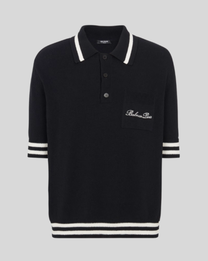 Wool polo shirt with Balmain Signature embroidery