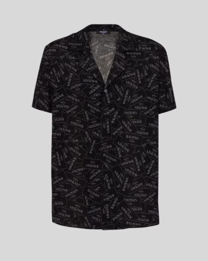 Pyjama shirt with all-over Balmain label print