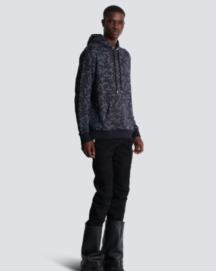 Hoodie with all-over Balmain label print