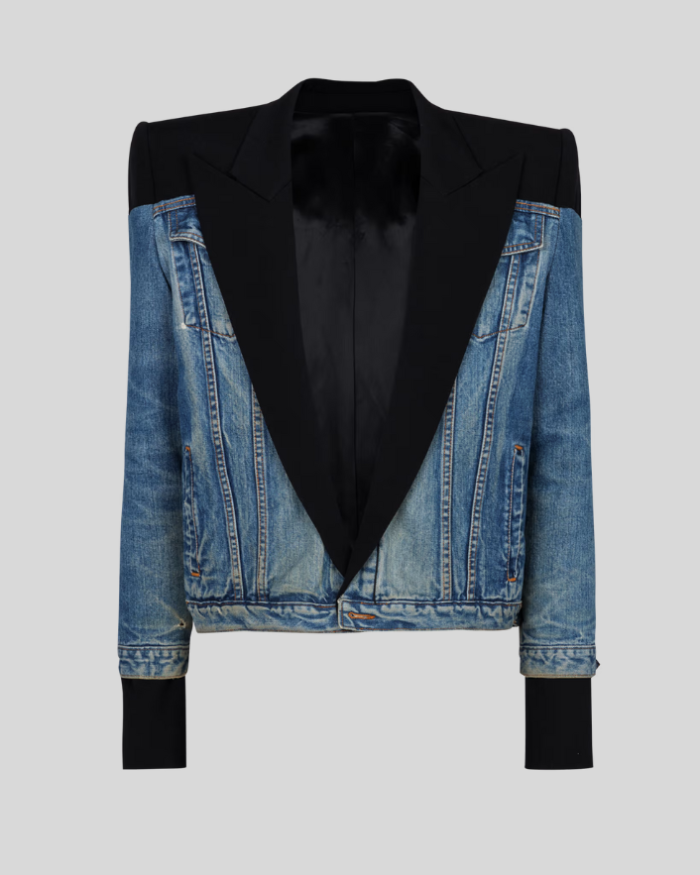 Cropped denim and grain de poudre jacket