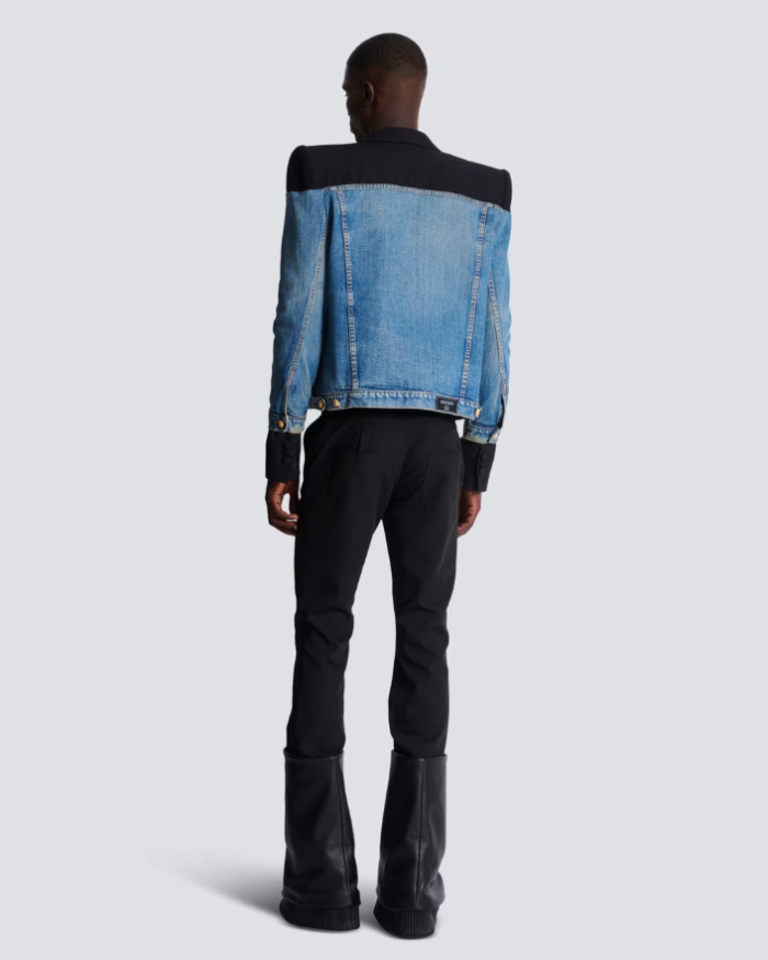 Cropped denim and grain de poudre jacket