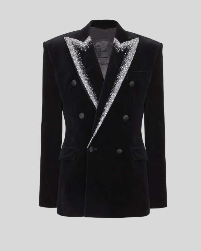 Velvet jacket with embroidered collar