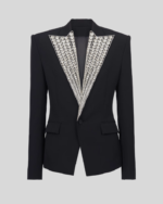 Jacket with crystal-embellished collar