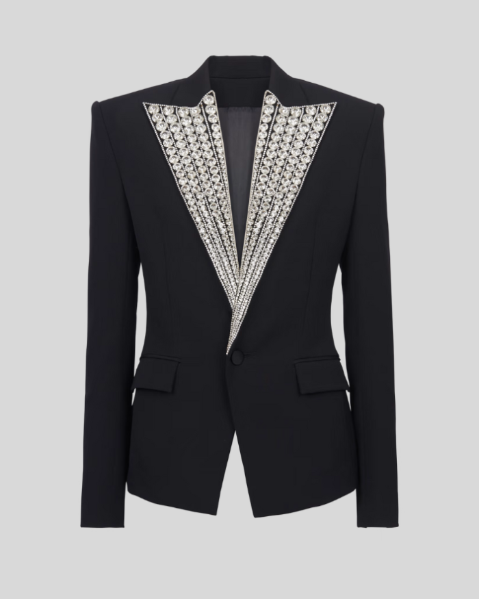 Jacket with crystal-embellished collar