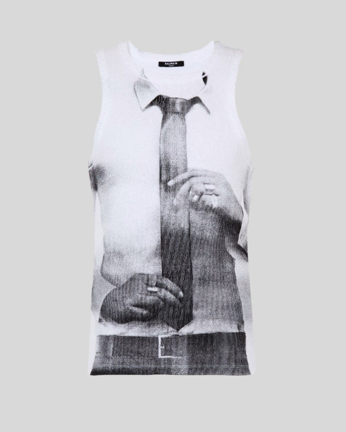 Ribbed tank top with Tie print