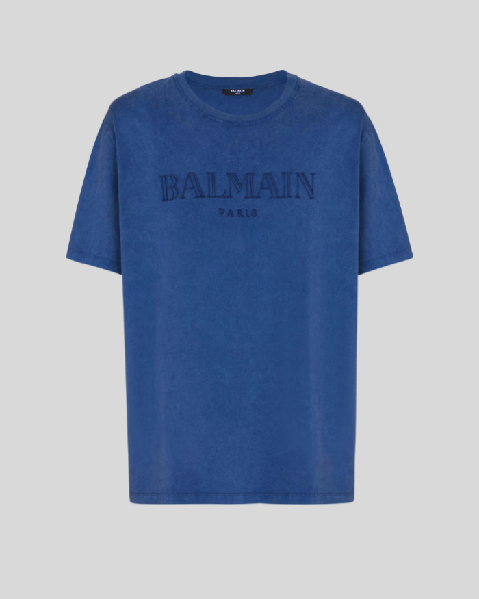 Navy Loose T-shirt with vintage Balmain embroidery