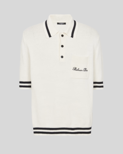 Wool polo shirt with Balmain Signature embroidery