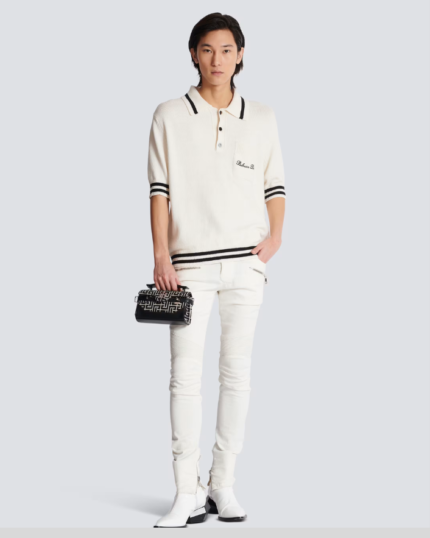 Wool polo shirt with Balmain Signature embroidery