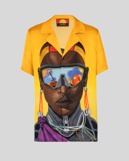 Disney x Balmain: The Lion King - Satin pyjama shirt with Nika Mtwana print