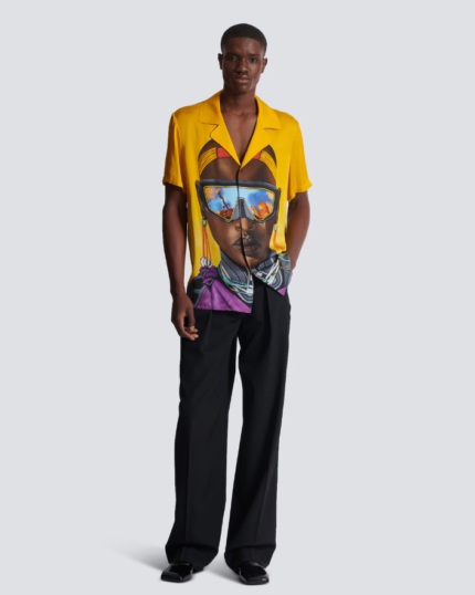 Disney x Balmain: The Lion King - Satin pyjama shirt with Nika Mtwana print