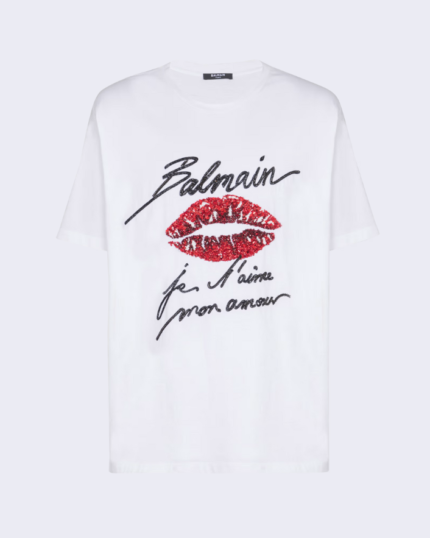 Embroidered T-shirt with Balmain "Love Letter" and Lips