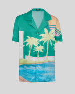 Short-sleeved twill shirt with palm tree print