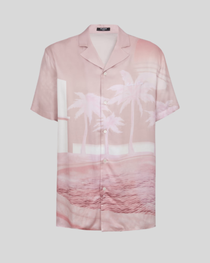 Short-sleeved twill shirt with Postcard print