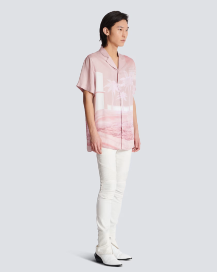 Short-sleeved twill shirt with Postcard print