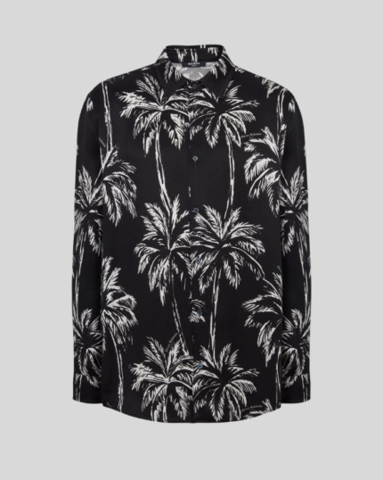 Printed satin palm tree shirt