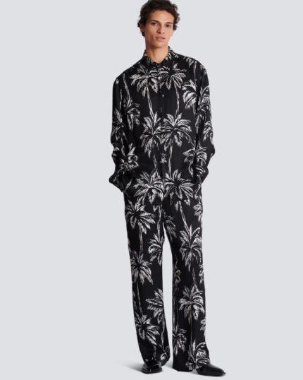 Printed satin palm tree shirt