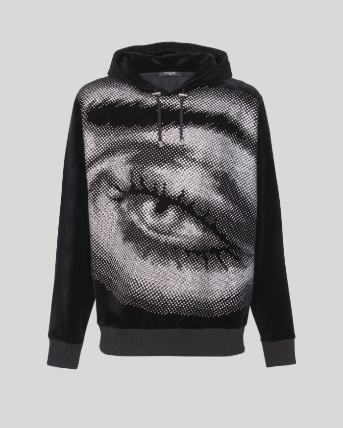 Velvet Balmain hoodie with crystals in an Eye motif