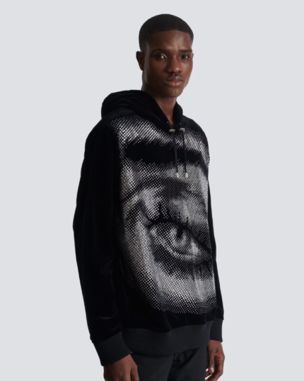 Velvet Balmain hoodie with crystals in an Eye motif