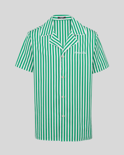 Short-sleeved striped cotton pyjama shirt