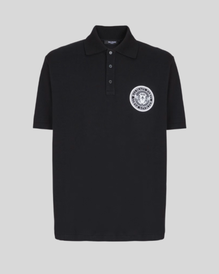 Cotton polo shirt with "Coin" print