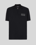 Cotton polo shirt with leather Balmain Couture label