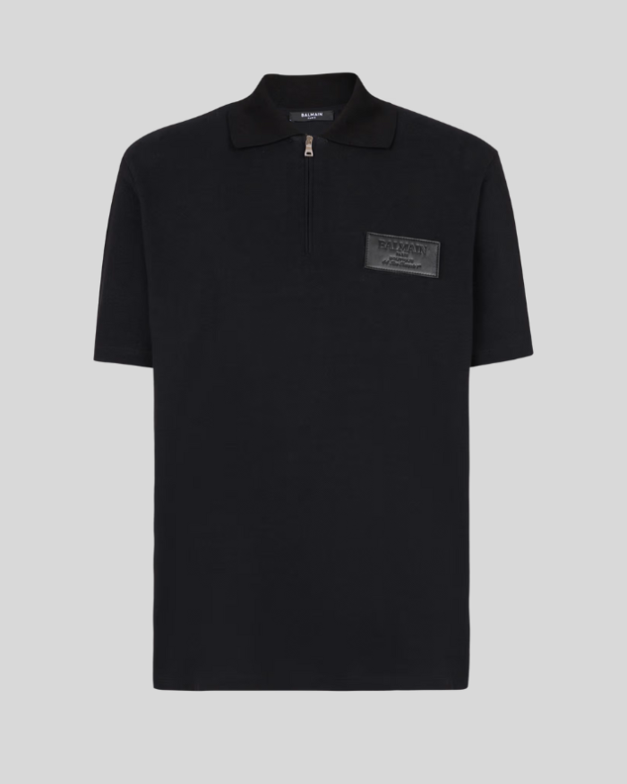 Cotton polo shirt with leather Balmain Couture label