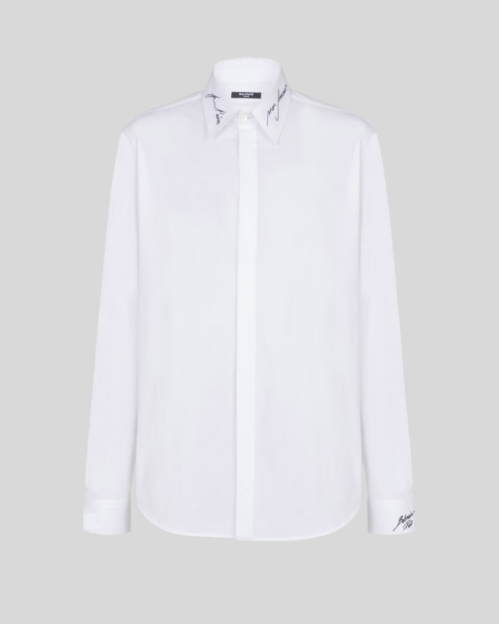 Poplin shirt with embroidered collar