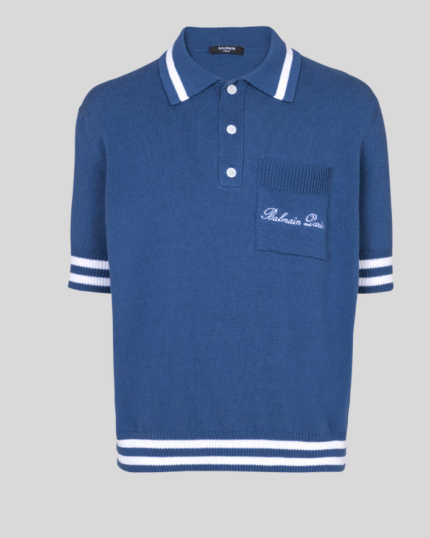 Cotton-linen polo shirt with Balmain Signature embroidery