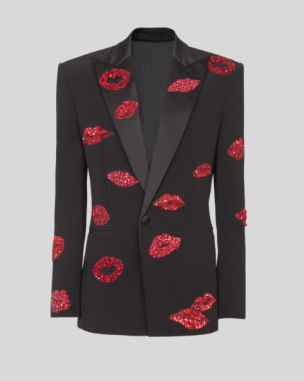 Crepe 1-button jacket with Kiss embroidery