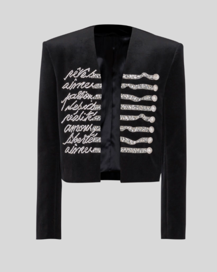 Cropped velvet jacket with "Love Letter" embroidery